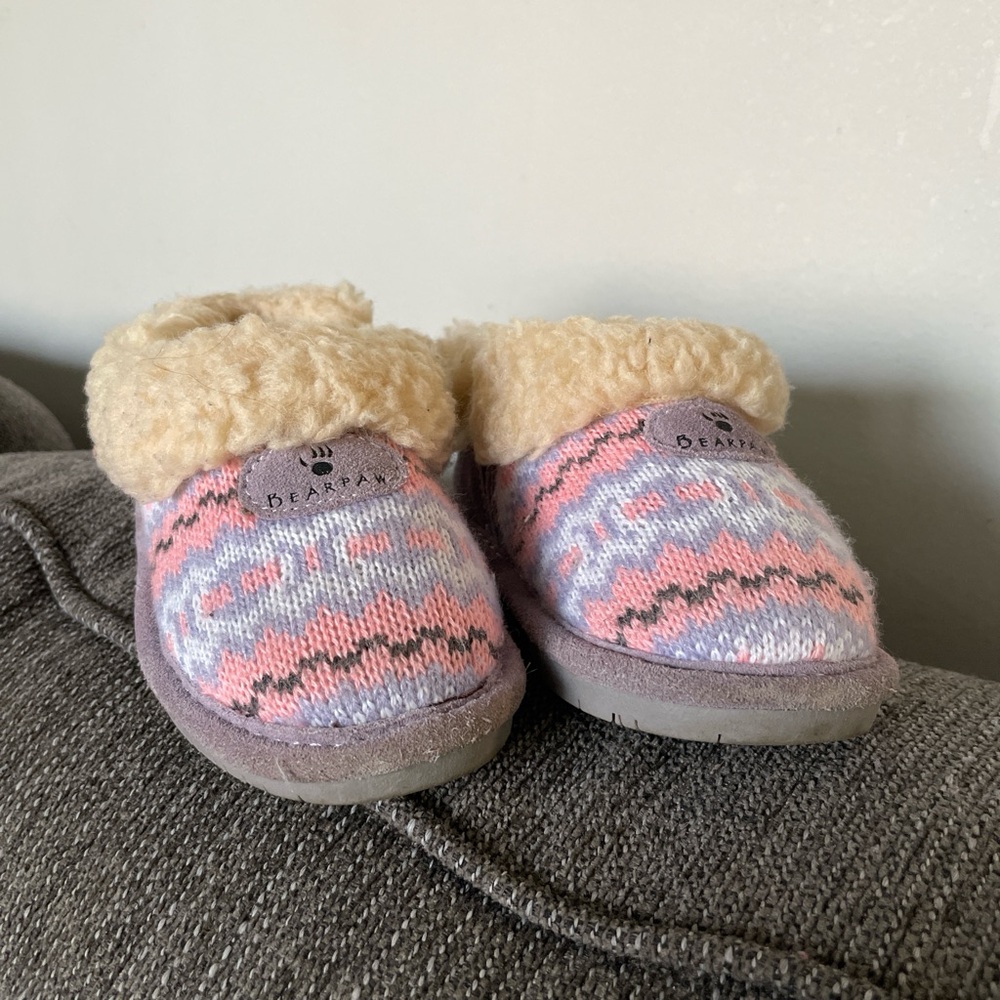 Bearpaw Cozy Pink and Gray Kids Slippers